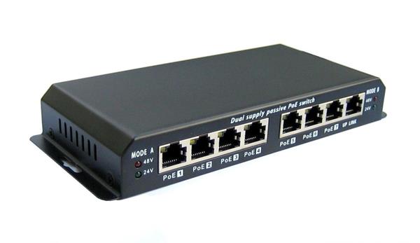 WiFiHW • SW-DPOE-7 • Switch 7x10/100 Base-TX s 24V dual POE funkcí