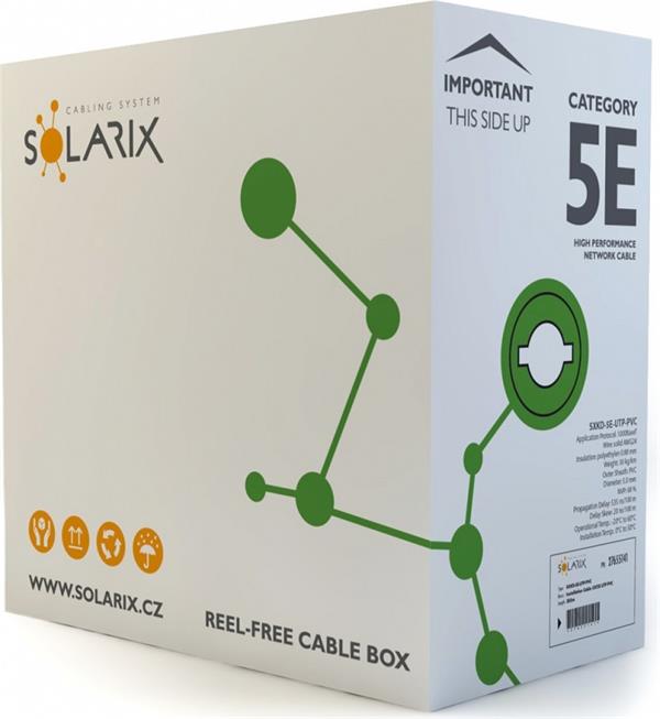 SOLARIX • SXKD-5E-UTP-PVC • UTP kabel Cat5e, drát, 24AWG (305m box)