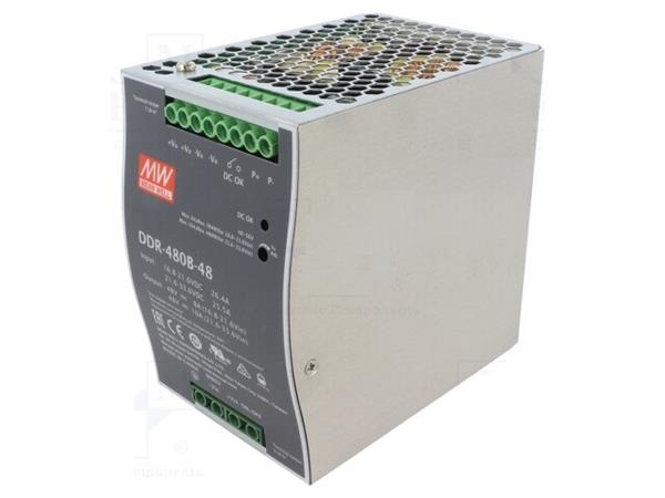 MEANWELL • DDR-480B-12 • Průmyslový měnič napětí z 17-34V na 12V 480W na DIN