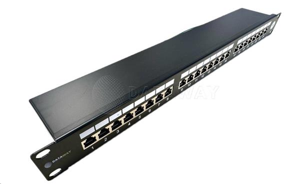 DATAWAY • DW-PP-6A-STP-24-BK • Patch panel 19" 24x RJ45, CAT6A, STP s vyvazovací lištou